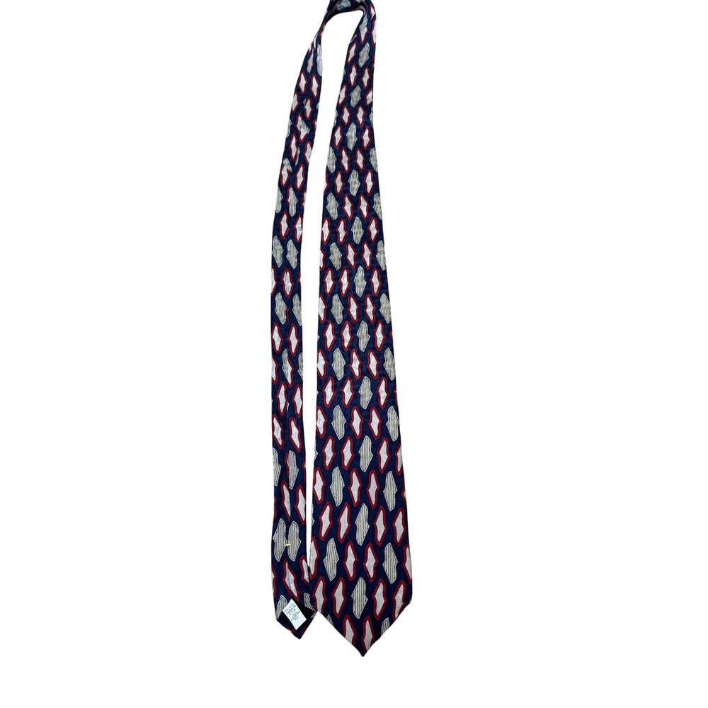 Vintage Oscar De La Renta Tie Mens Navy Red Silk Abstract Geometric Made USA 90s